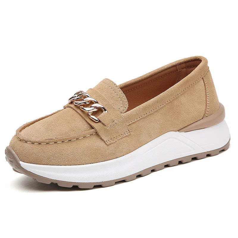 Mocassini sneaker con platform in camoscio