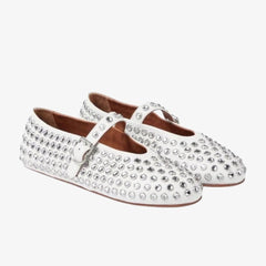Mocassino ballerina Mary Jane sintetica con cristalli per donna, Bianco