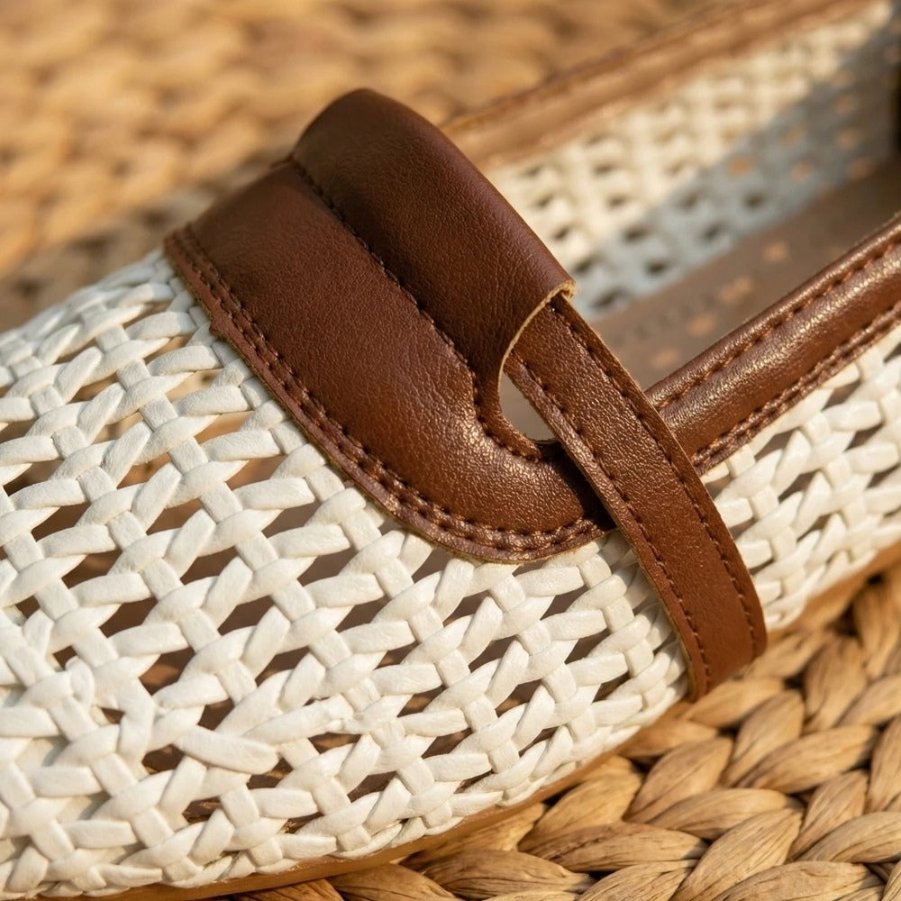 Mocassino ballerina da donna intrecciato bianco e cognac