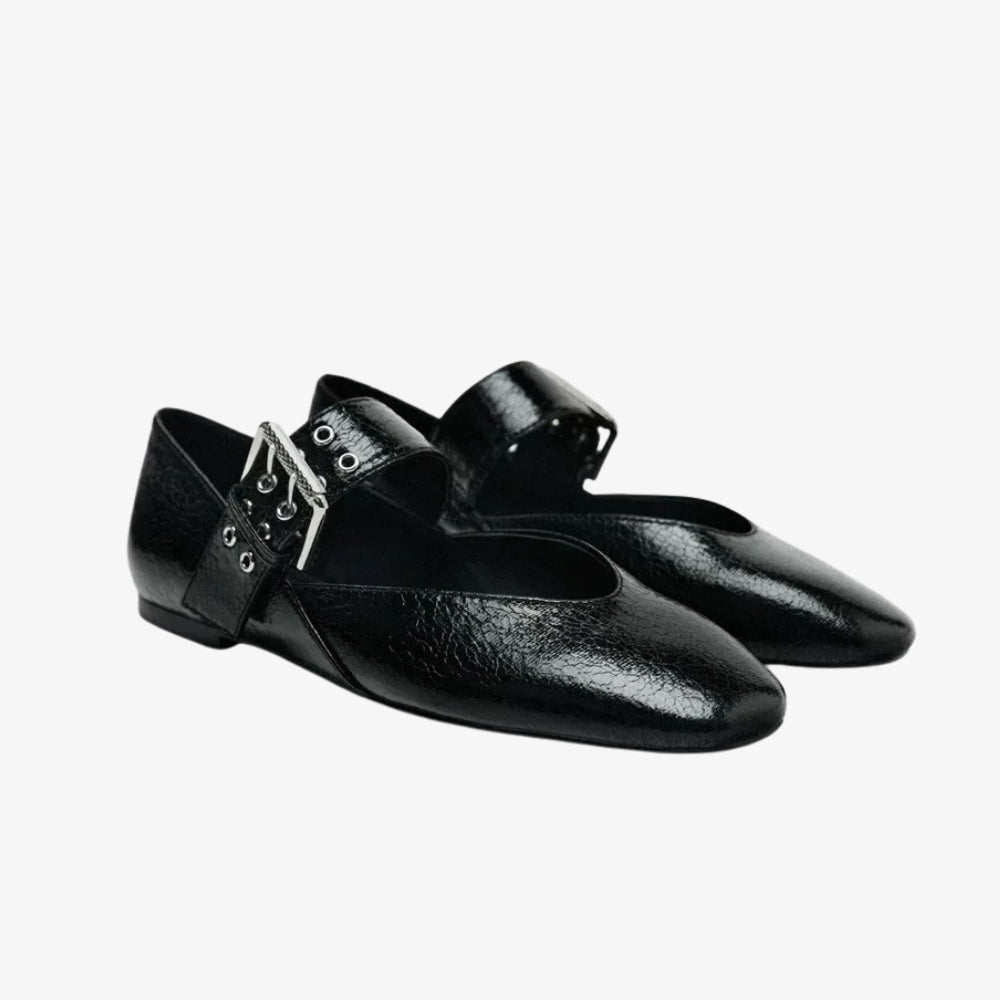 Mocassino ballerina da donna in vernice con maxi fibbia