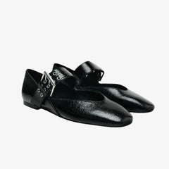 Mocassino ballerina da donna in vernice con maxi fibbia, Nero
