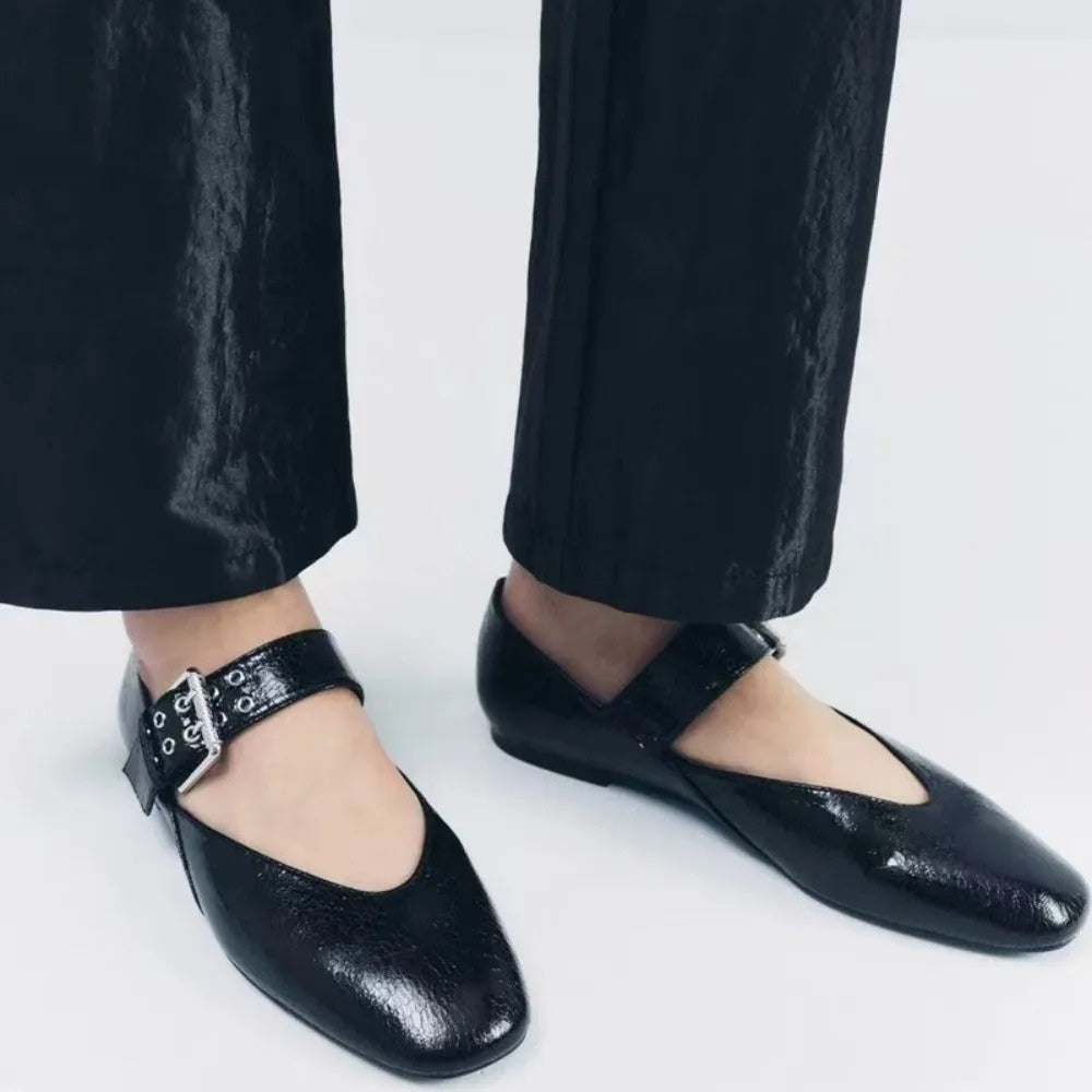 Mocassino ballerina da donna in vernice con maxi fibbia