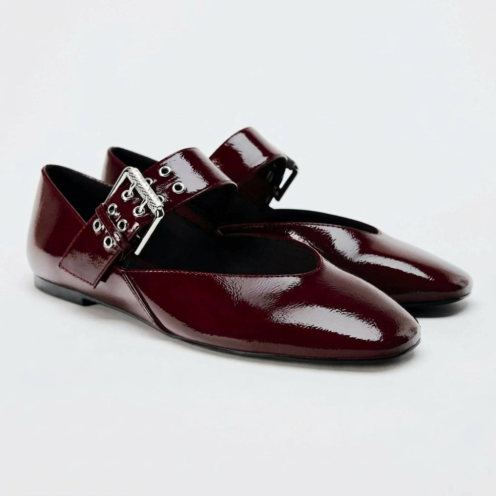 Mocassino ballerina da donna in vernice con maxi fibbia