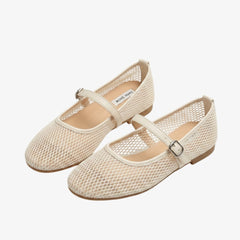 Ballerine mocassino in rete Mary Jane con cinturino da donna, Bianco