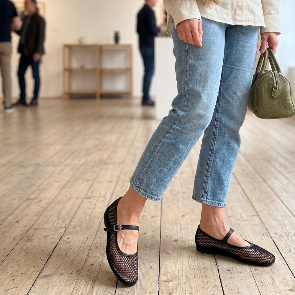 Ballerine mocassino in rete Mary Jane con cinturino da donna