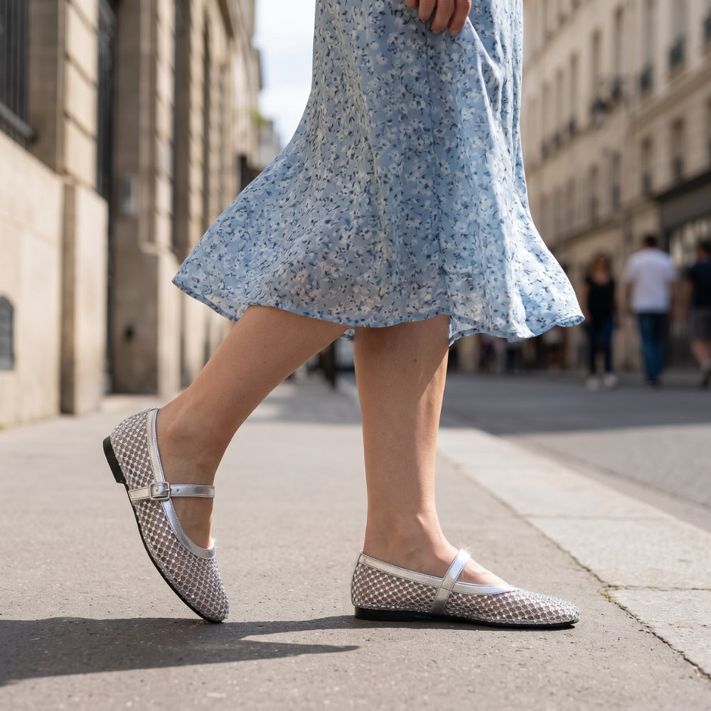 Mocassino ballerina rete con strass da donna