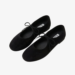Ballerine mocassino donna in pelle scamosciata sintetica con laccetto, Nero