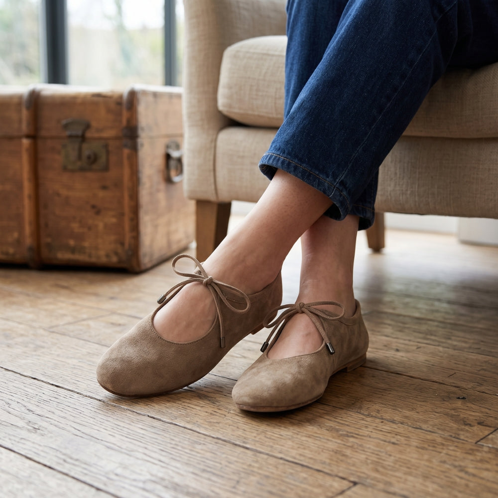 Ballerine mocassino donna in pelle scamosciata sintetica con laccetto
