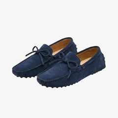 Mocassino in camoscio da uomo con fiocco stile old money, Blu