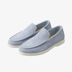 Mocassino in camoscio da uomo stile slip on con suola bianca, Blu