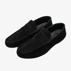 Mocassini uomo in pelle scamosciata sintetica stile Penny Loafer, Nero