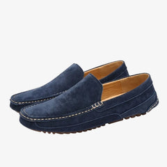 Mocassino in pelle scamosciata cucito da uomo, Blu