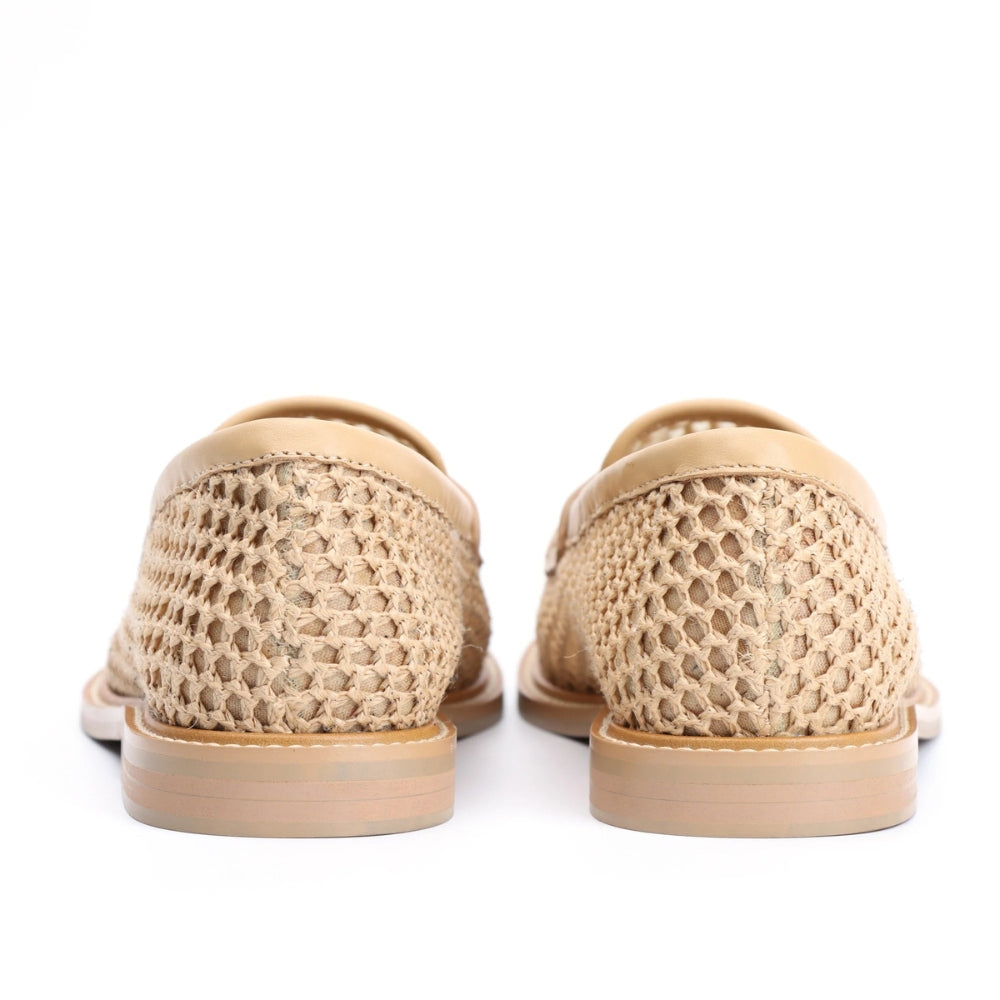 Mocassino donna in maglia e pelle beige