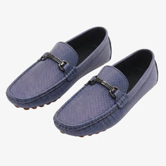 Mocassino in pelle effetto texture da uomo con fibbia argentata, Blu