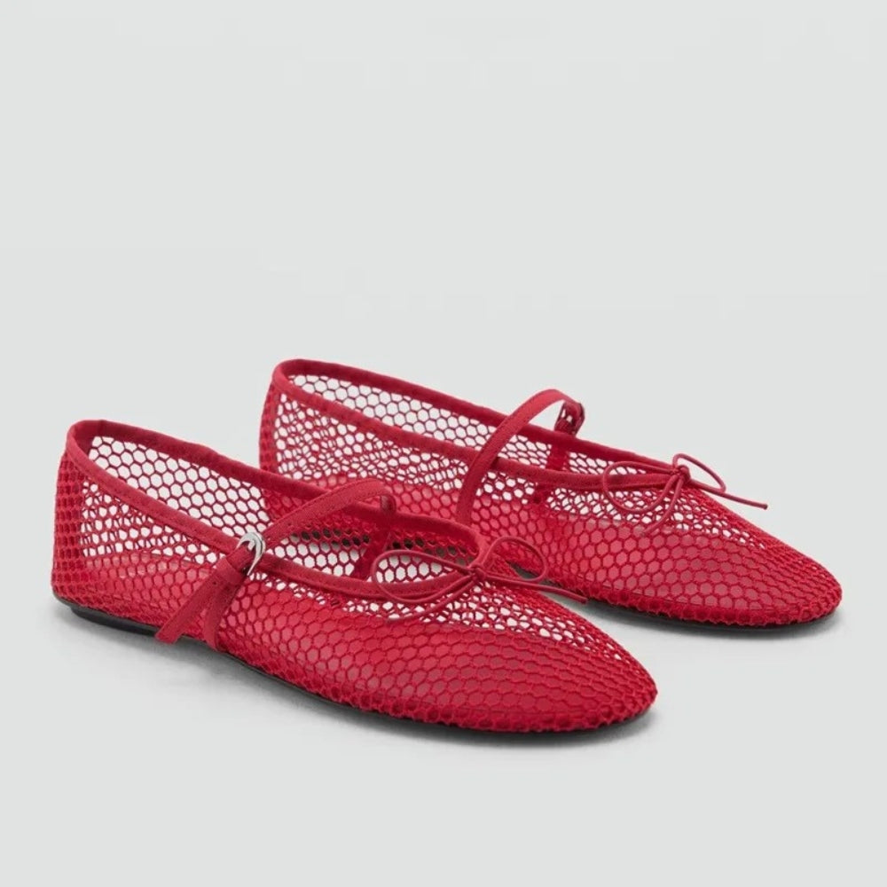 Mocassino ballerina in rete da donna con fiocco