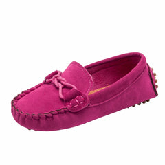 Mocassini morbidi in pelle scamosciata per bambini, Rosa scuro