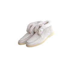 Mocassini in camoscio foderati per donna, Bianco