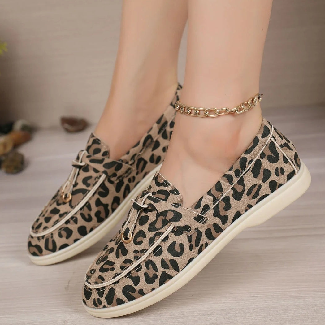 Mocassini leopardati in camoscio sintetico da donna
