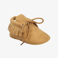 Mocassini con lacci e frange per neonato, Beige