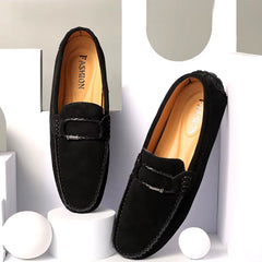 Mocassino stile barca in camoscio per uomo, Nero