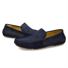 Mocassino in camoscio estivo da uomo, Blu Marino