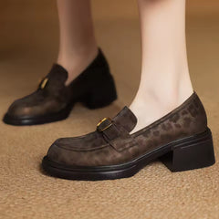 Mocassino leopardato in pelle, Marrone