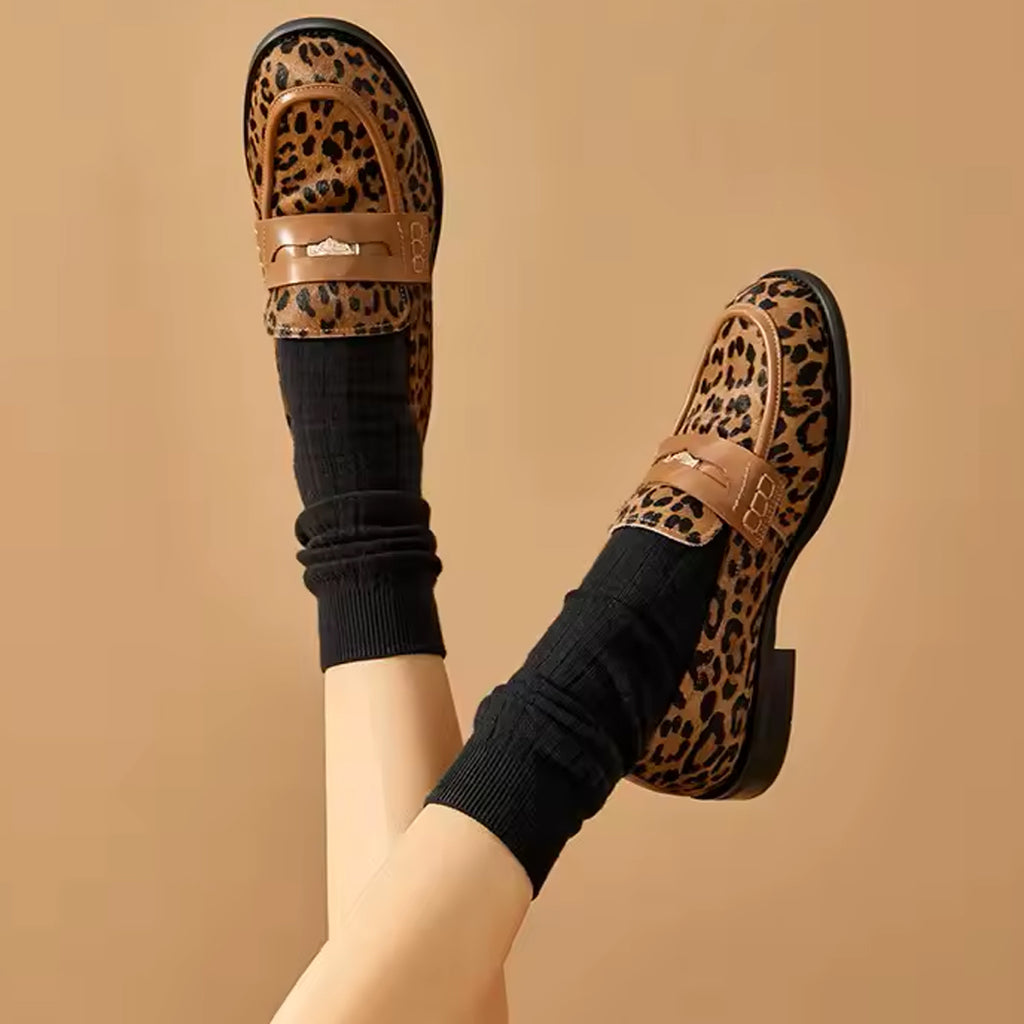 Mocassino leopardato in pelle per donna