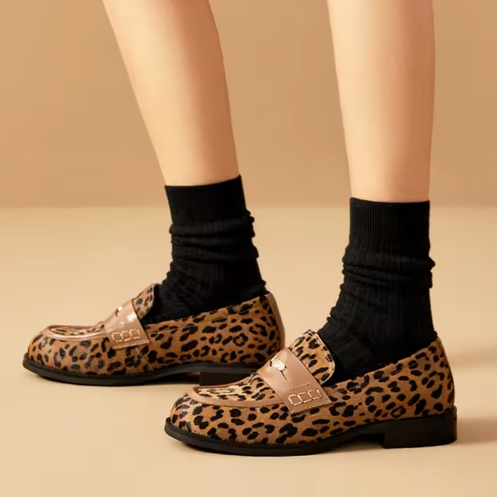 Mocassino leopardato in pelle per donna