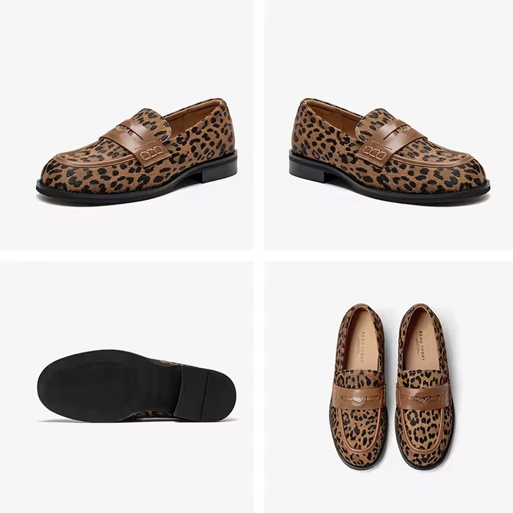 Mocassino leopardato in pelle per donna