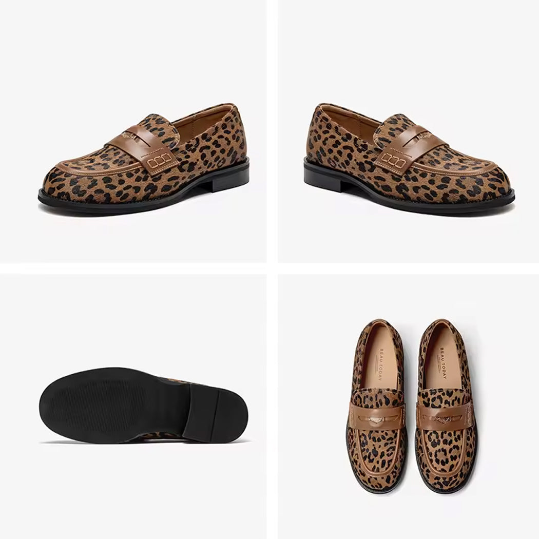 Mocassino leopardato in pelle per donna