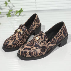 Mocassino leopardato effetto serpente dettaglio perla, Beige