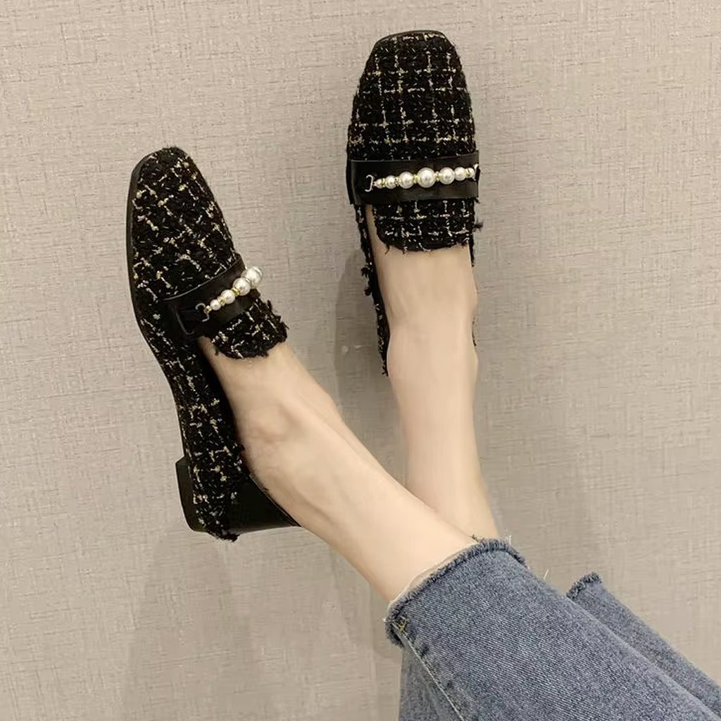 Mocassino elegante in tweed e perle