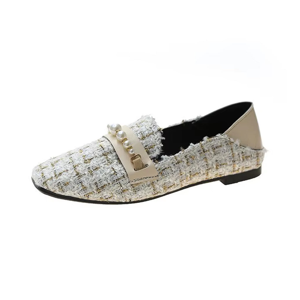 Mocassino elegante in tweed e perle