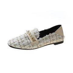 Mocassino elegante in tweed e perle, Bianco