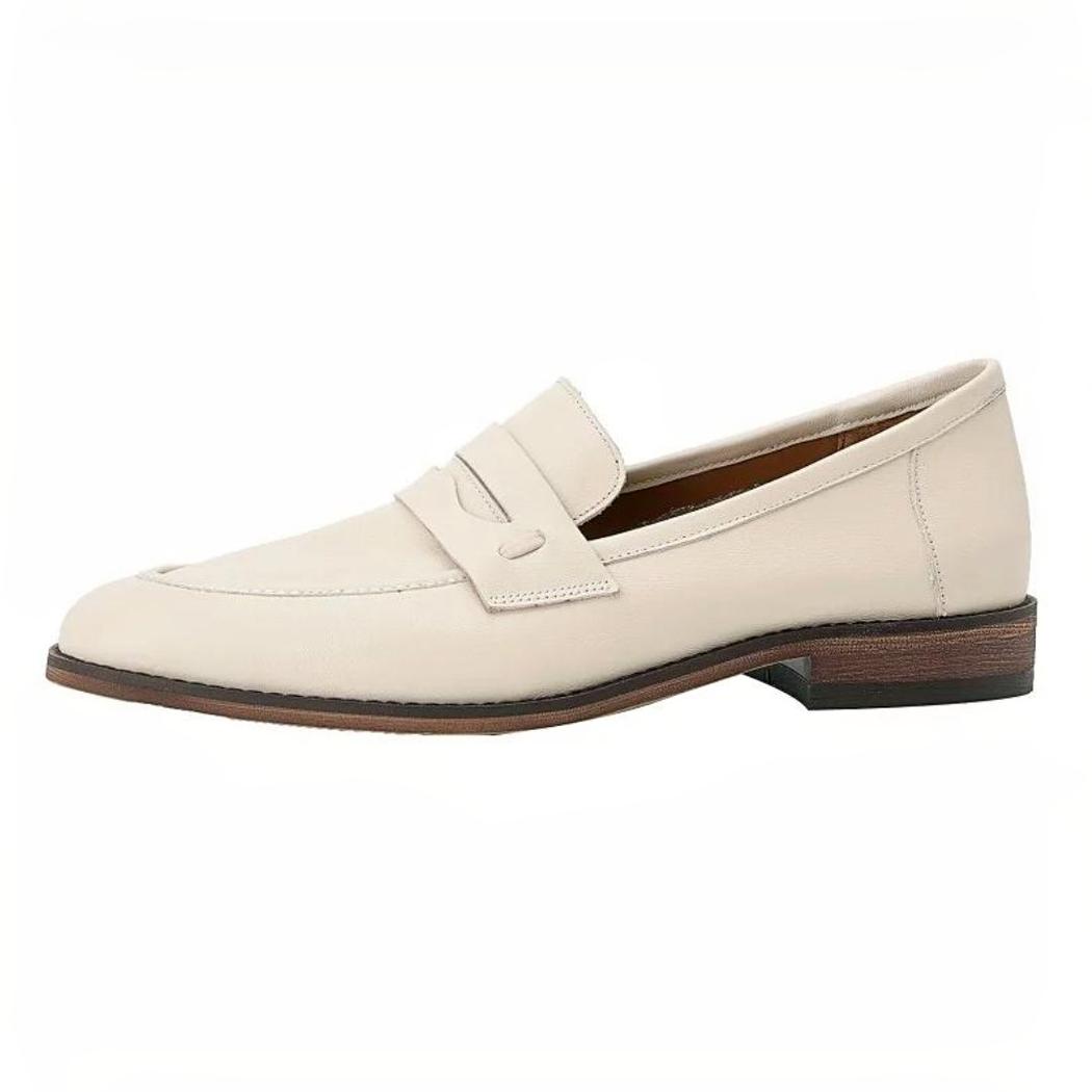 Mocassini donna beige in vera pelle con suola marrone