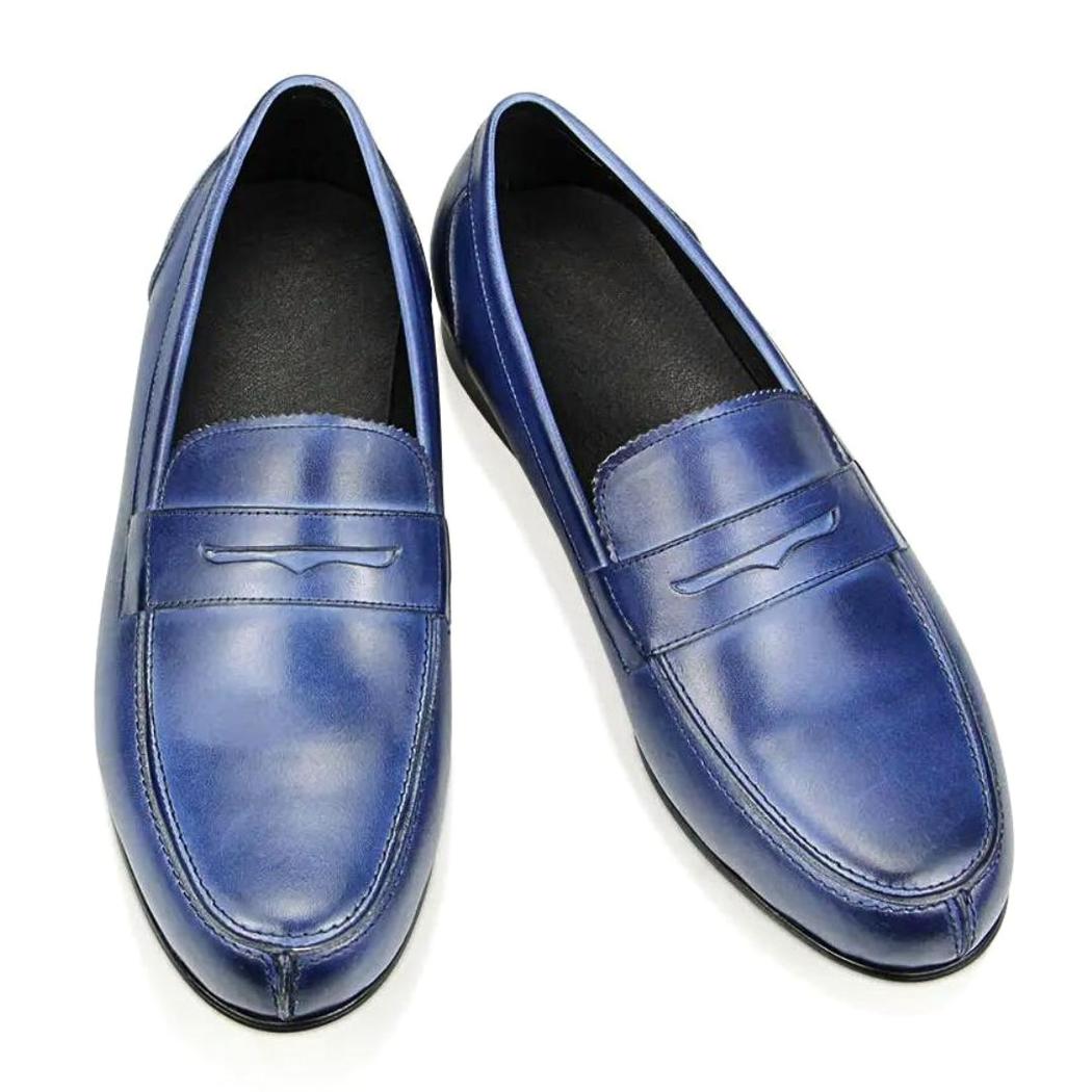 Mocassini uomo blu in vera pelle