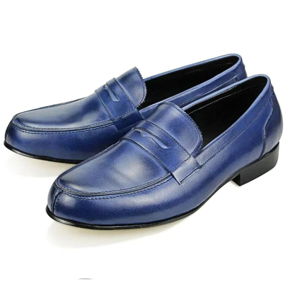 Mocassini uomo blu in vera pelle