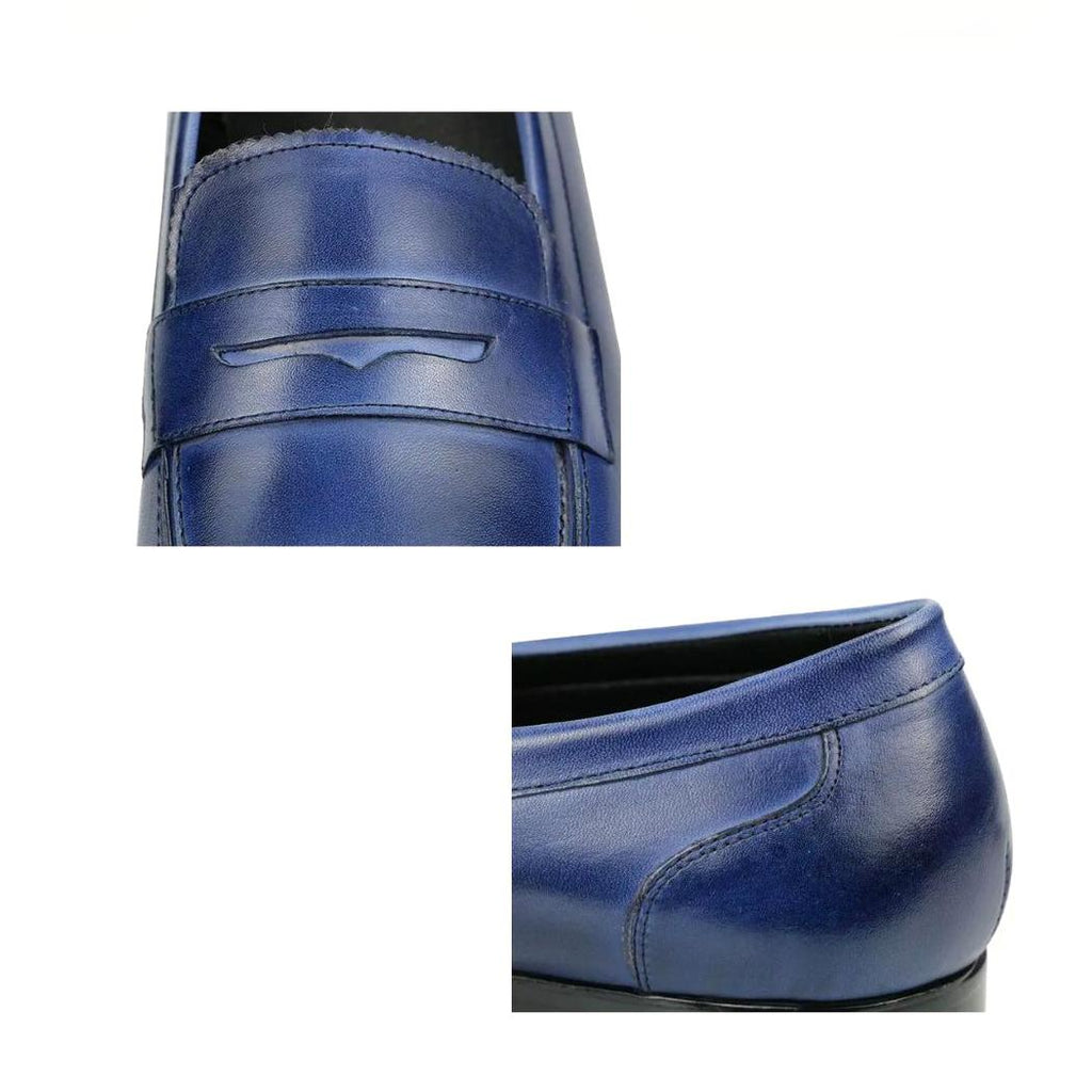 Mocassini uomo blu in vera pelle