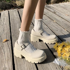 Mocassini Chunky Mary Jane con suola spessa, Beige
