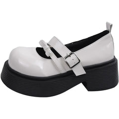 Mocassini Chunky Mary Jane con plateau e doppio cinturino, Bianco