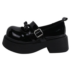 Mocassini Chunky Mary Jane con plateau e doppio cinturino, Nero