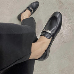 Mocassini leggeri con tacco quadrato in vera pelle da donna, Nero