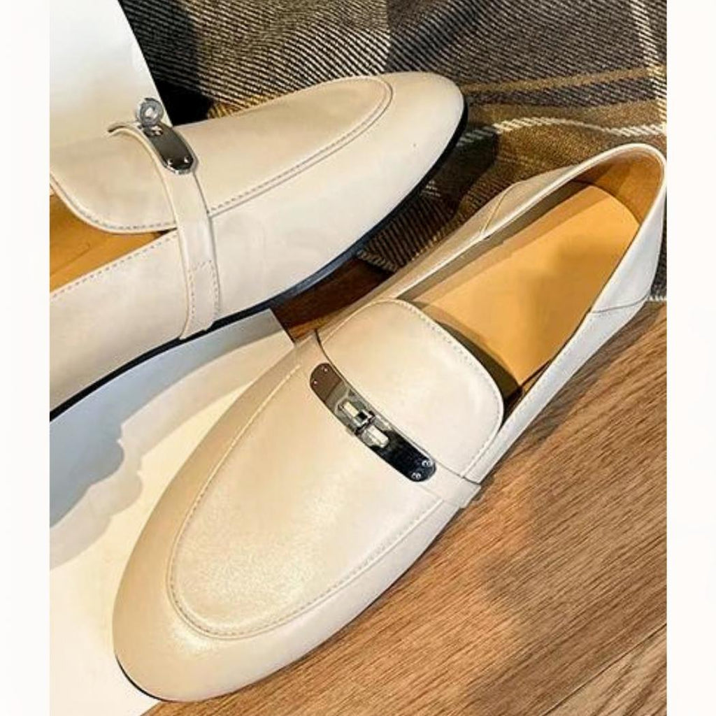Mocassini leggeri con tacco quadrato in vera pelle da donna