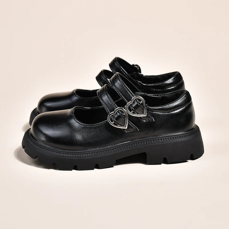Mocassini neri trendy per bambina con doppio cinturino