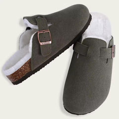 Mocassino sabot foderato in camoscio, Kaki