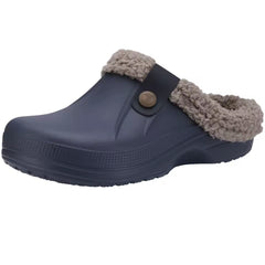 Zoccolo mocassino foderato in plastica da donna, Blu Marino