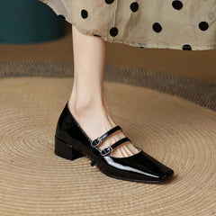 Mocassino ballerina con tacco quadrato, Nero