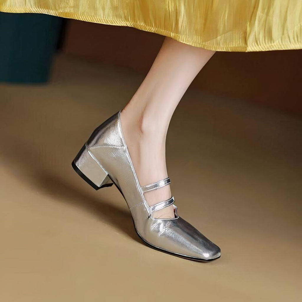 Mocassino ballerina con tacco quadrato