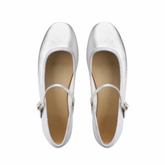 Mocassino ballerina in vernice con punta rotonda, Argento