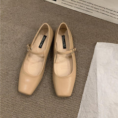 Mary Jane a punta quadrata in pelle sintetica, Beige